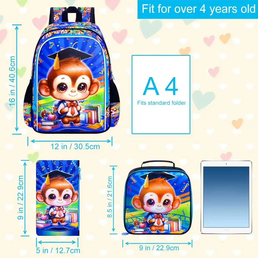 3 Piece Cat Backpack Set For Elementary Girls