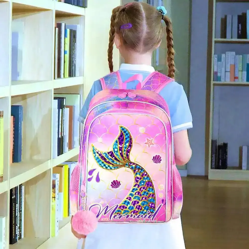 3 Piece Mermaid Backpack Set For Girls Water Resistant With Lunch Box L For Preschool And Toddler