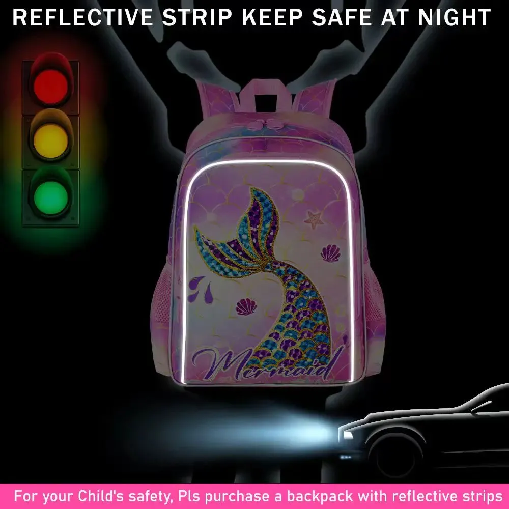 3 Piece Mermaid Backpack Set For Girls Water Resistant With Lunch Box L For Preschool And Toddler