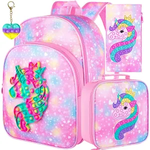 3 Piece Unicorn Backpack Set For Girls 16 Inch Bookbag Lunch Box