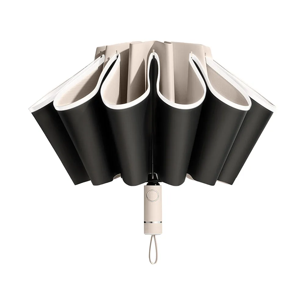 Automatic Folding Umbrella Inverted Umbrella Reverse Umbrella UV Protection Sun Umbrella with Safe Reflective Stripe Beige