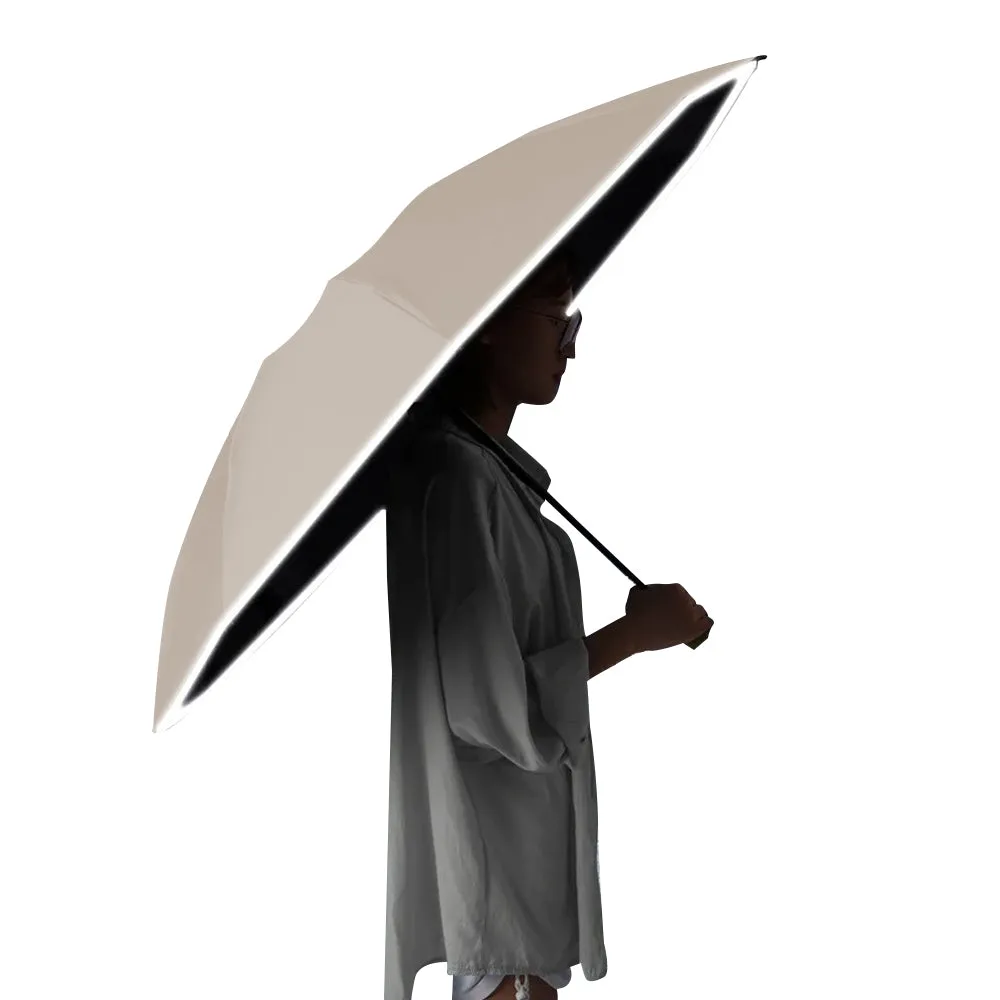 Automatic Folding Umbrella Inverted Umbrella Reverse Umbrella UV Protection Sun Umbrella with Safe Reflective Stripe Beige