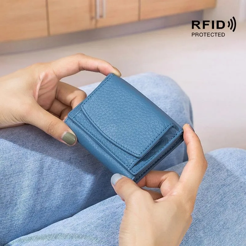 Compact Rfid Leather Coin Purse Wallet - Secure & Stylish