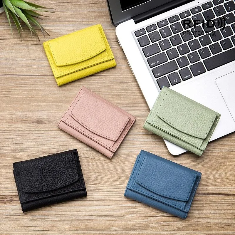 Compact Rfid Leather Coin Purse Wallet - Secure & Stylish