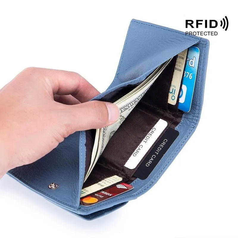 Compact Rfid Leather Coin Purse Wallet - Secure & Stylish