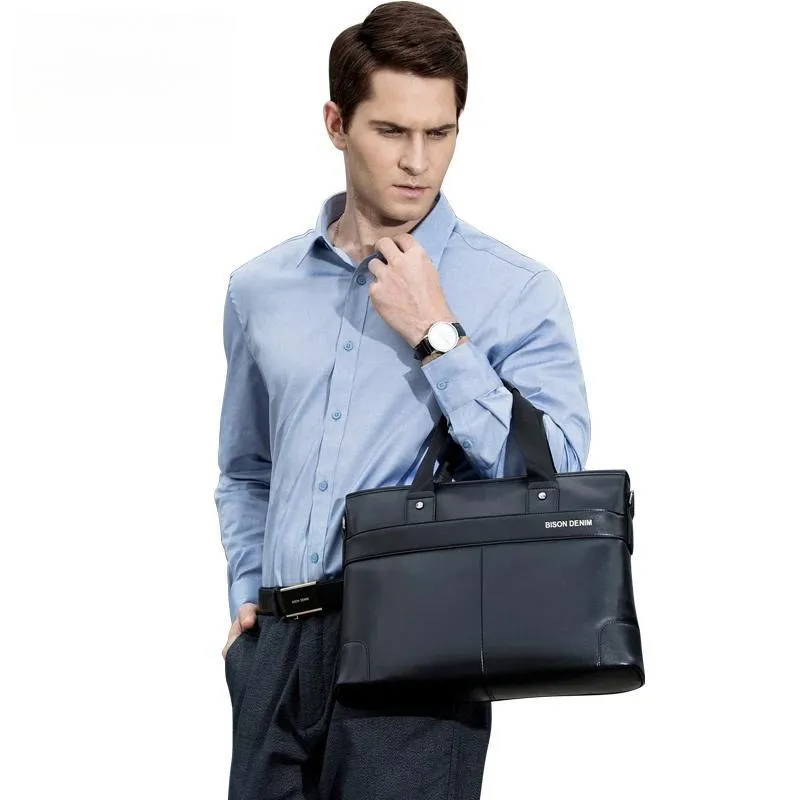 DENIM Cowhide Briefcase Business Travel Bag Male Computer Laptop Handbag