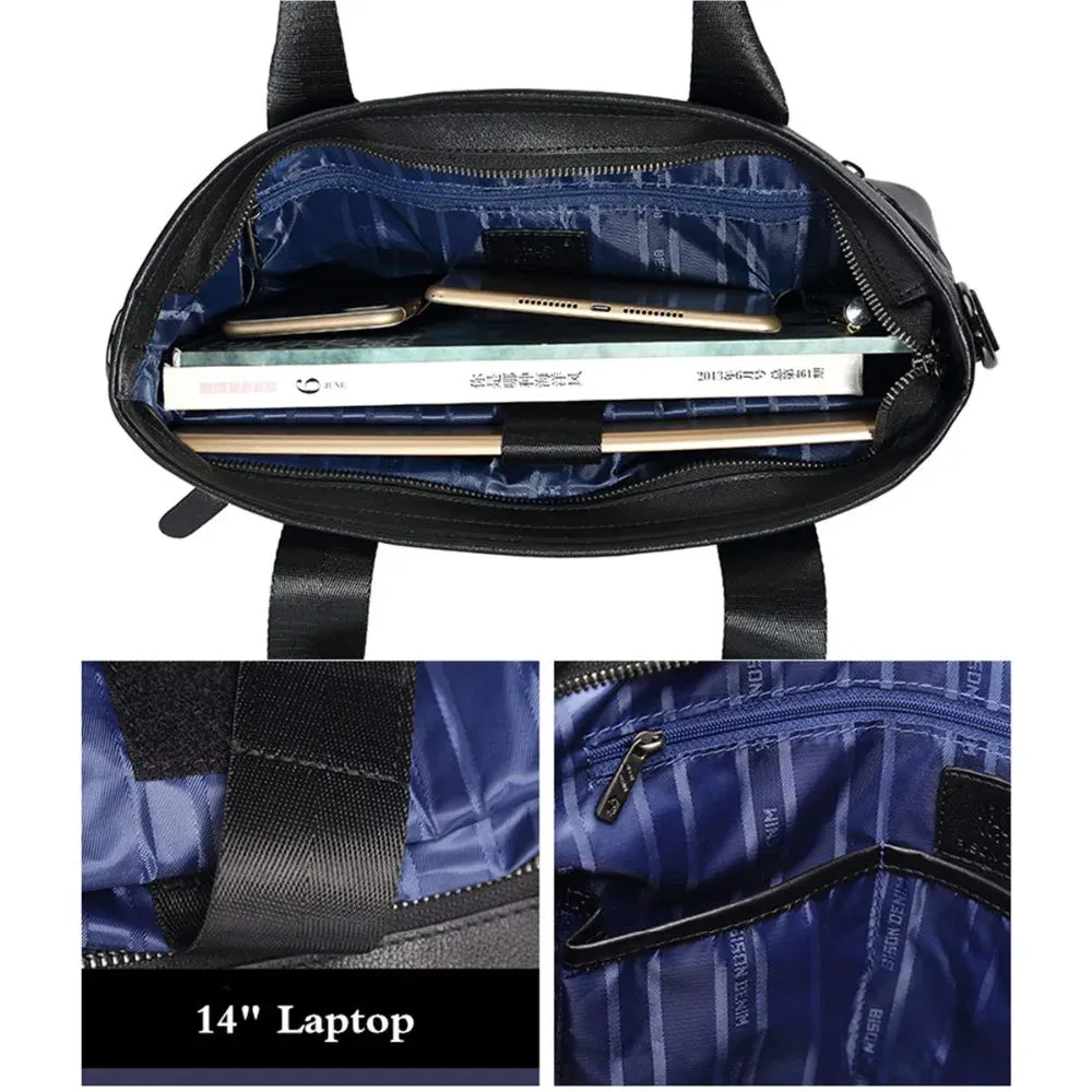 DENIM Cowhide Briefcase Business Travel Bag Male Computer Laptop Handbag