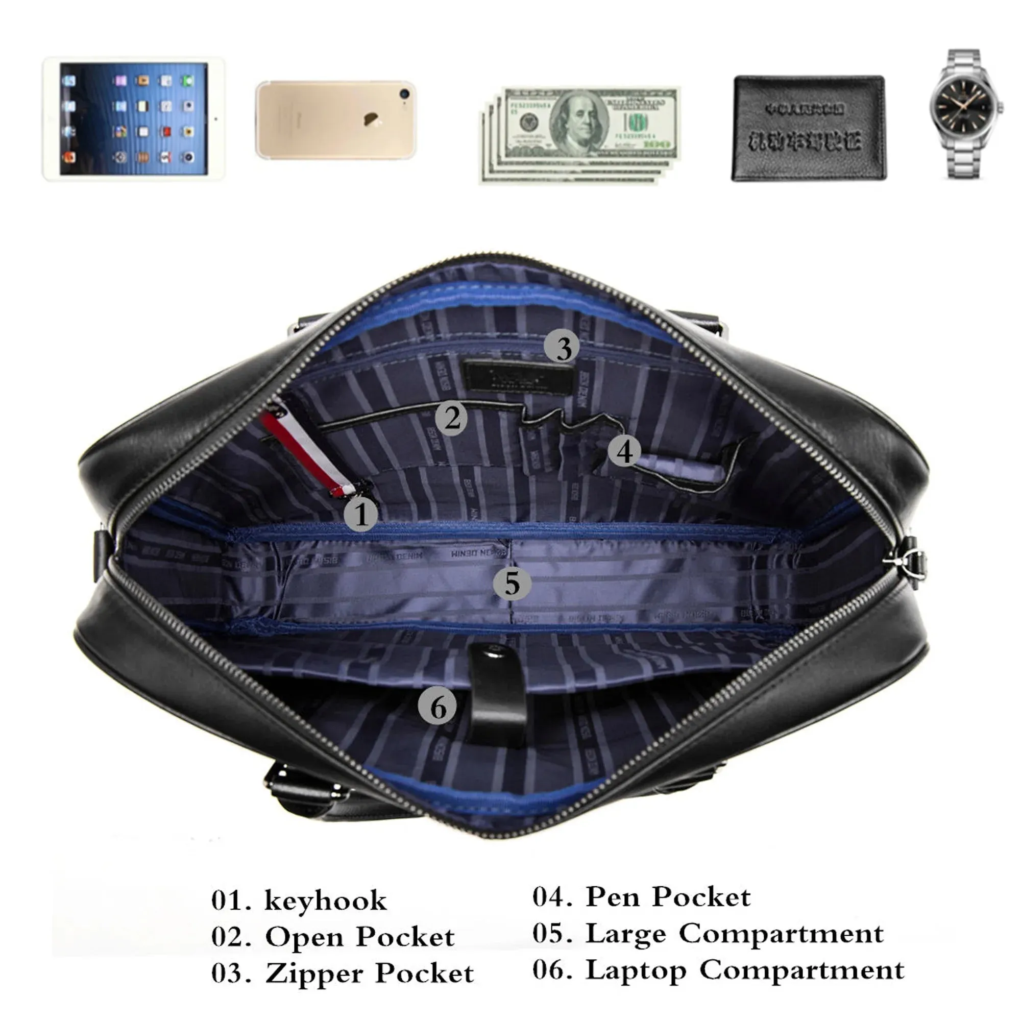 DENIM Genuine Leather Briefcase Men Business Luxury Crossbody Bag