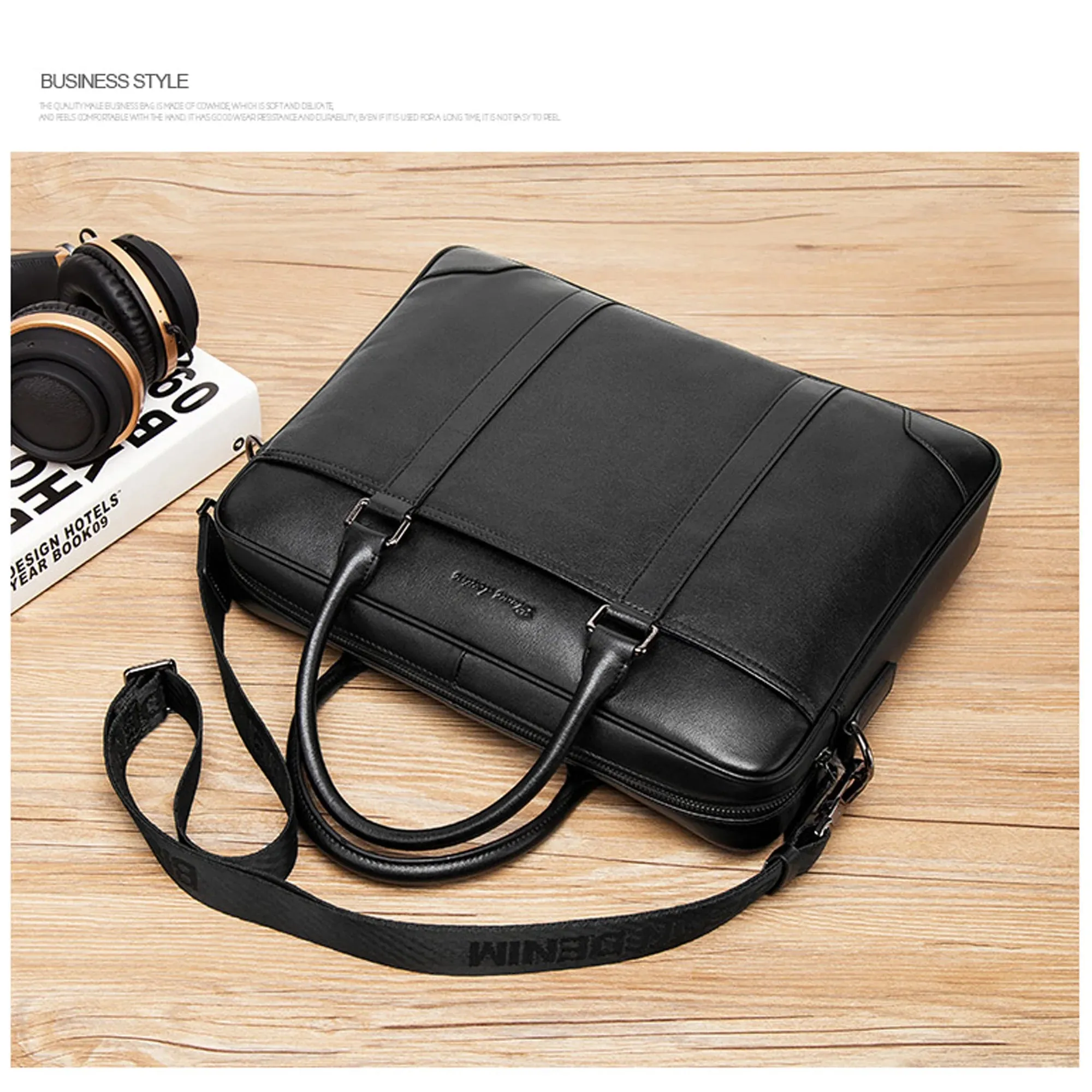 DENIM Genuine Leather Briefcase Men Business Luxury Crossbody Bag