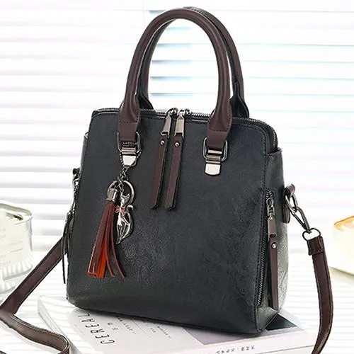 Designer Leather Crossbody Tote with Tassel for Women