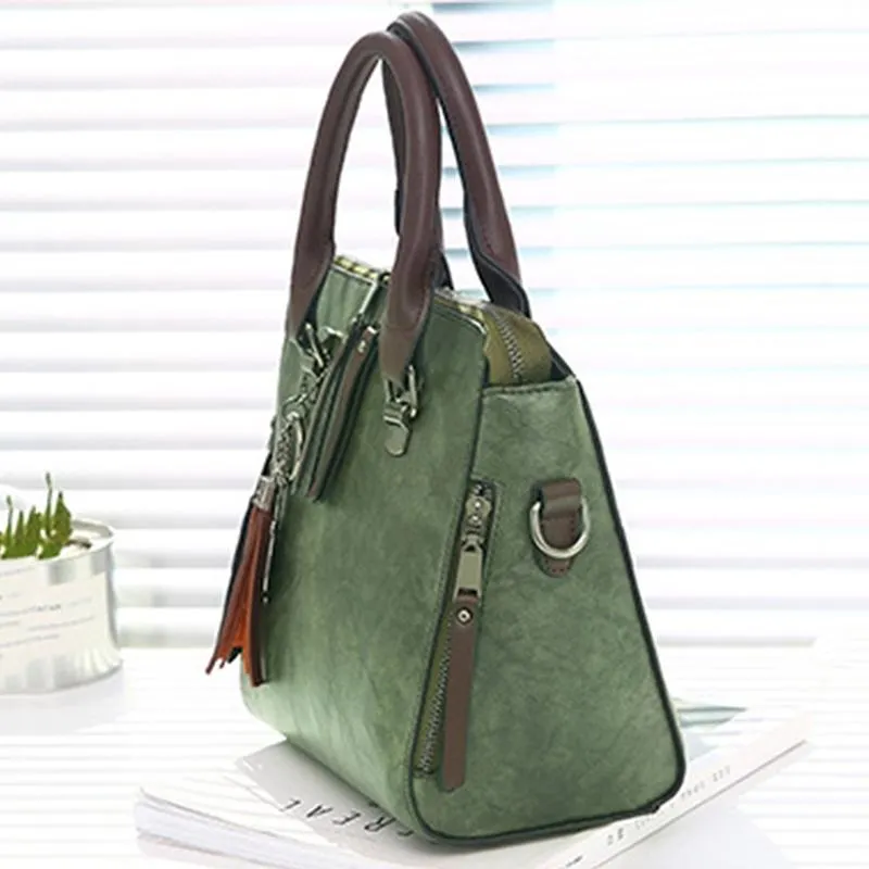Designer Leather Crossbody Tote with Tassel for Women