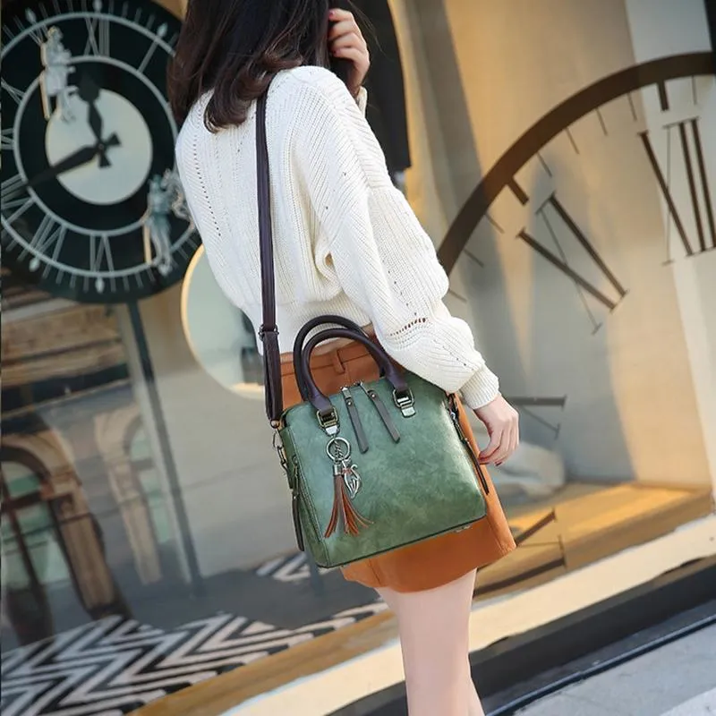 Designer Leather Crossbody Tote with Tassel for Women
