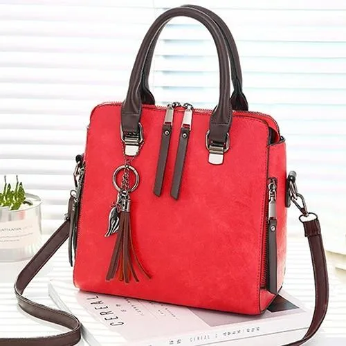 Designer Leather Crossbody Tote with Tassel for Women