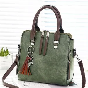 Designer Leather Crossbody Tote with Tassel for Women