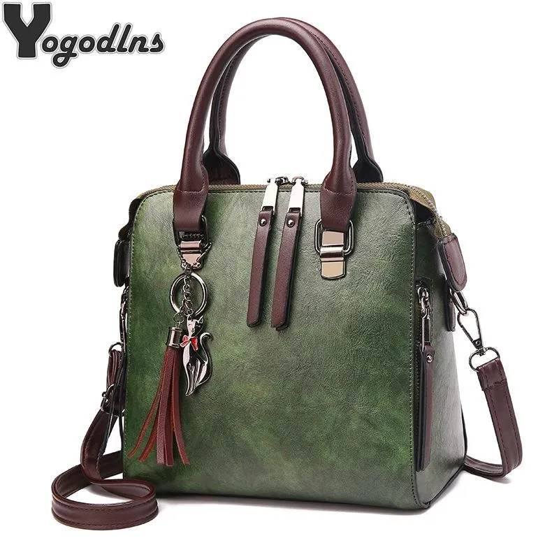 Designer Leather Crossbody Tote with Tassel for Women
