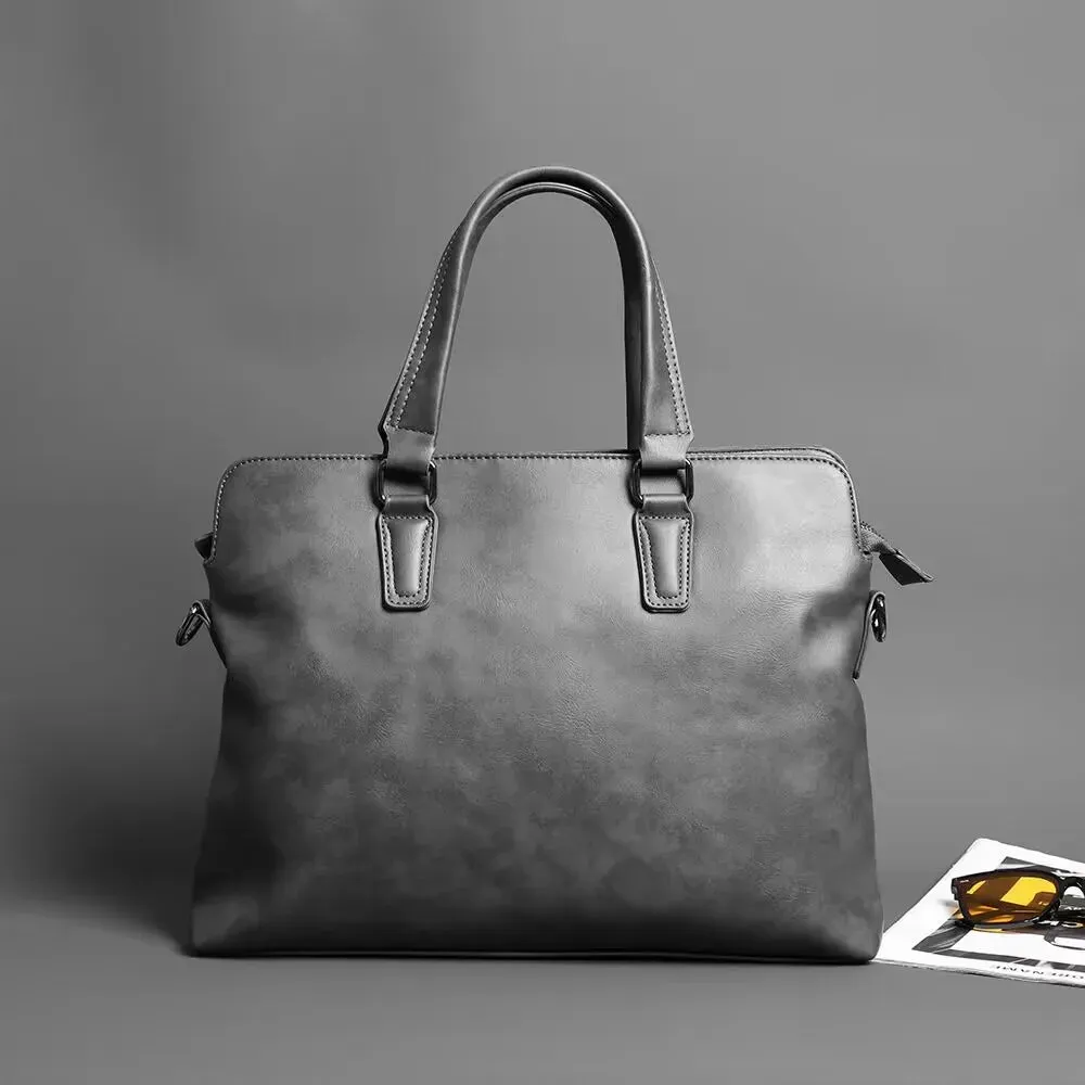 Luxury Soft Leather Men Briefcase For Men Business Laptop Bag Retro Male Hand Tote Bag Casual Shoulder Messenger bag