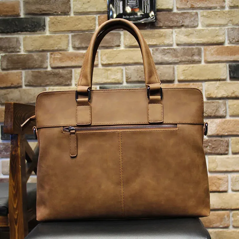 Luxury Soft Leather Men Briefcase For Men Business Laptop Bag Retro Male Hand Tote Bag Casual Shoulder Messenger bag