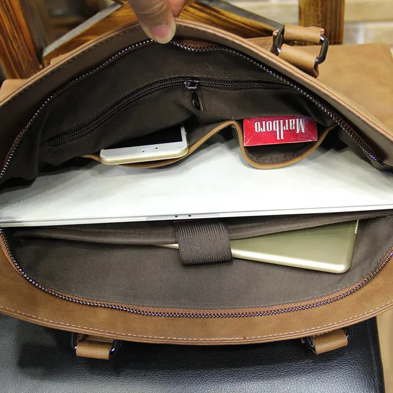 Luxury Soft Leather Men Briefcase For Men Business Laptop Bag Retro Male Hand Tote Bag Casual Shoulder Messenger bag