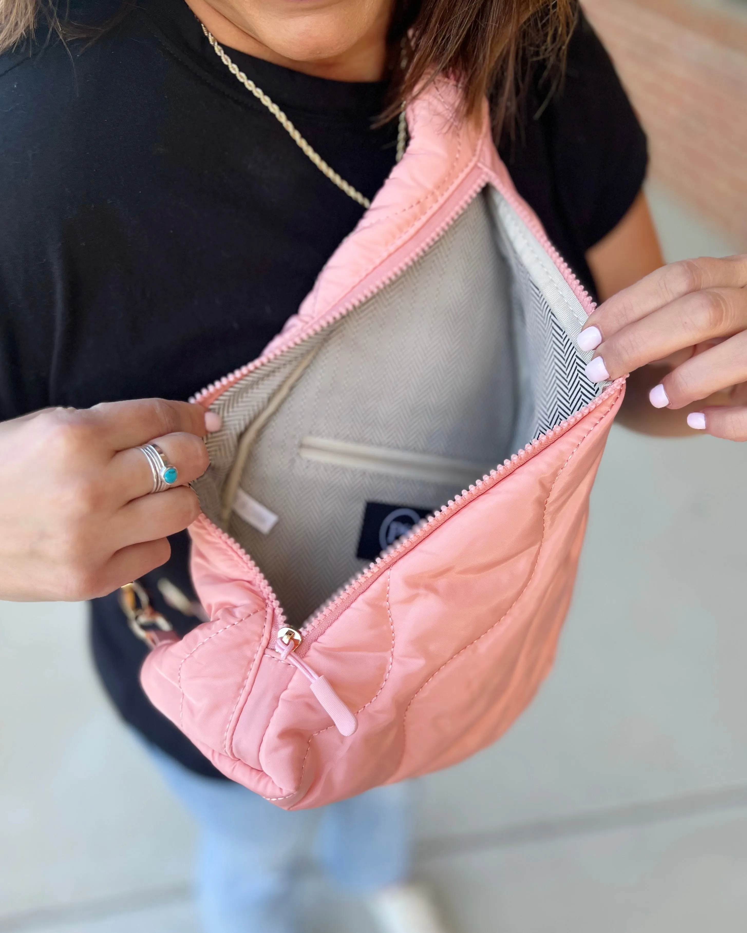 Puffer Sling Bag & Backpack in Bubblegum Pink FINAL SALE