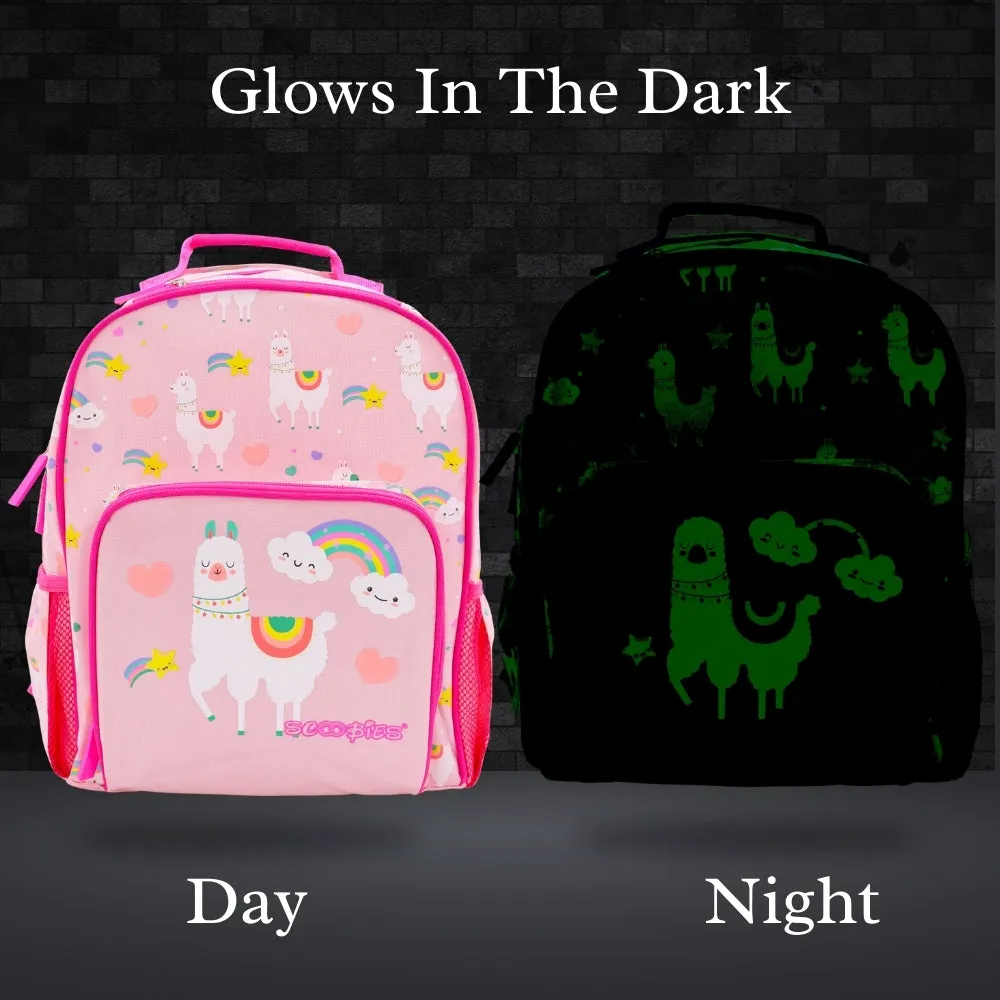 Scoobies Llama Glow-in-the-Dark Backpack 14"  Whimsical, Spacious & Durable
