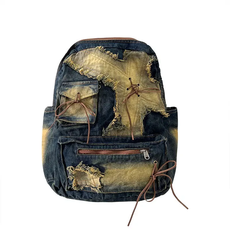 TAVIMART  -  Washed Denim Womens backpack Large Capacity y2k Hot Fashion Designer big Travel Bag Girls  Daypack bagpack casual commuter bag