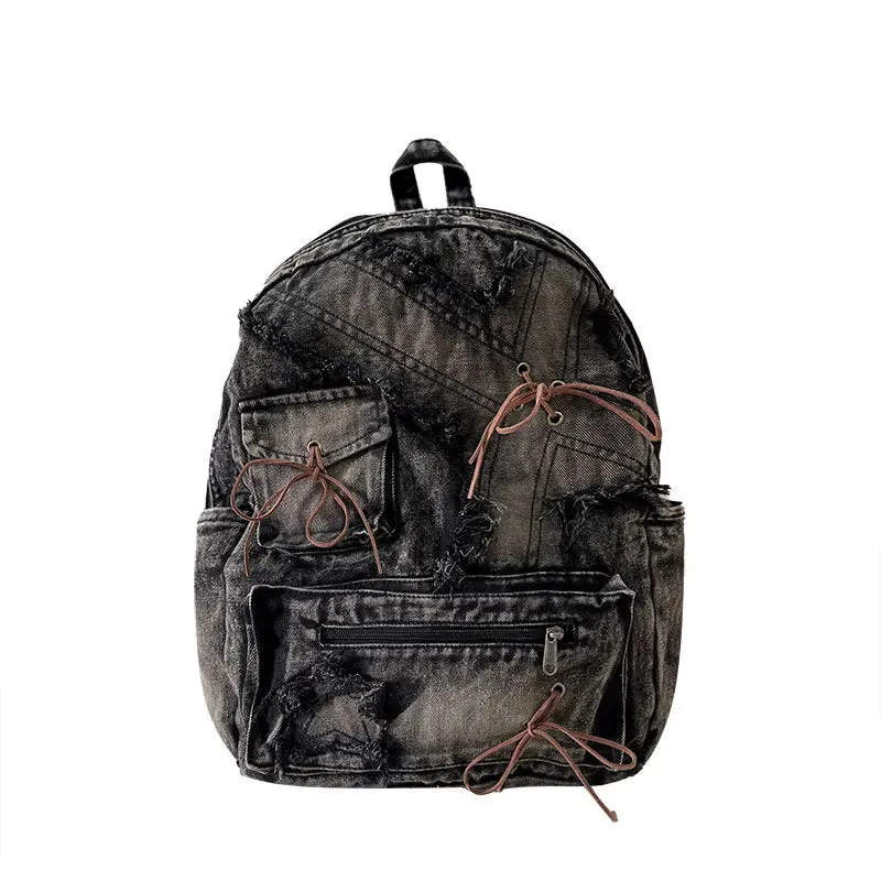 TAVIMART  -  Washed Denim Womens backpack Large Capacity y2k Hot Fashion Designer big Travel Bag Girls  Daypack bagpack casual commuter bag