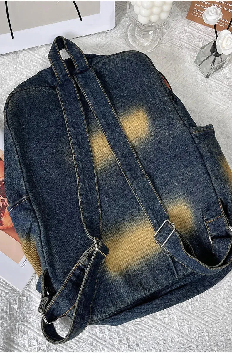 TAVIMART  -  Washed Denim Womens backpack Large Capacity y2k Hot Fashion Designer big Travel Bag Girls  Daypack bagpack casual commuter bag